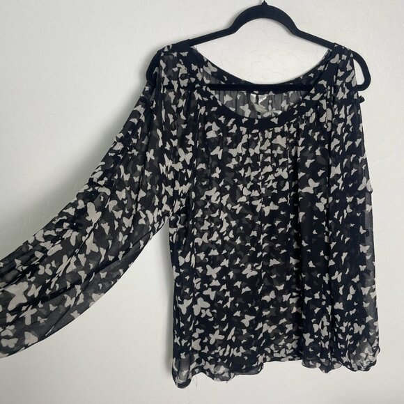 ⭐Butterfly Sheer Bow Tie Peasant Cottage Coquette Boho Hipster Hippie Art Blouse - Picture 6 of 7